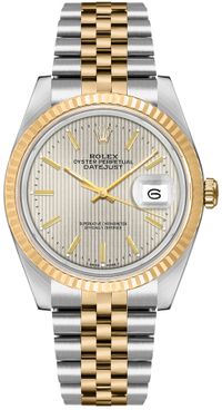 Rolex Datejust 36 Silver Tapestry Dial Steel & 18k Yellow Gold Unisex Watch 16233