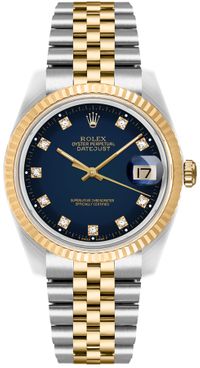 Rolex Datejust 36 Vignette Blue Dial Gold & Steel Diamond Watch 16233